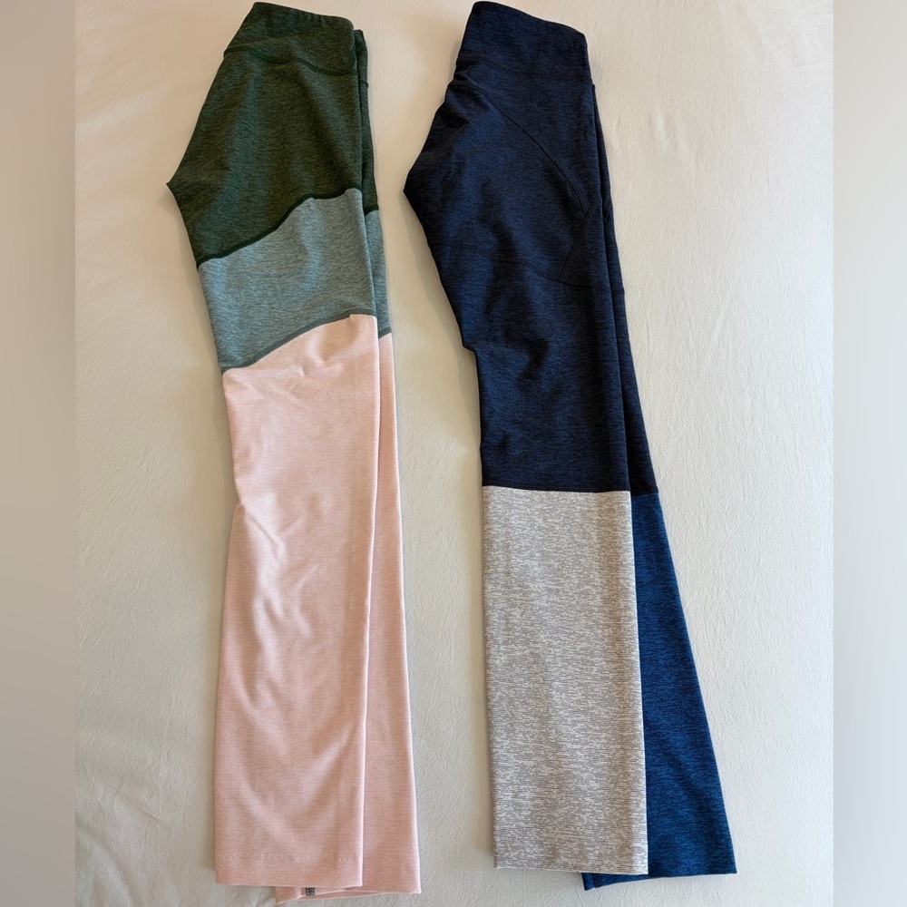 Outdoor Voices 2 pair leggings green pink & blue grey color-block XS